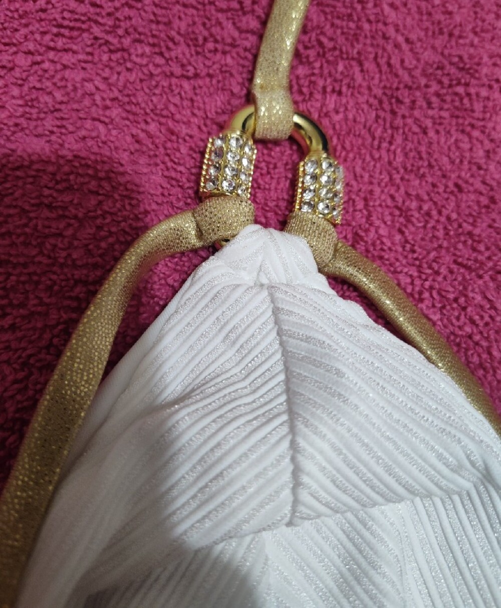 Beach Bunny White and Gold Triangle Bikini Top - Picture 4 of 6